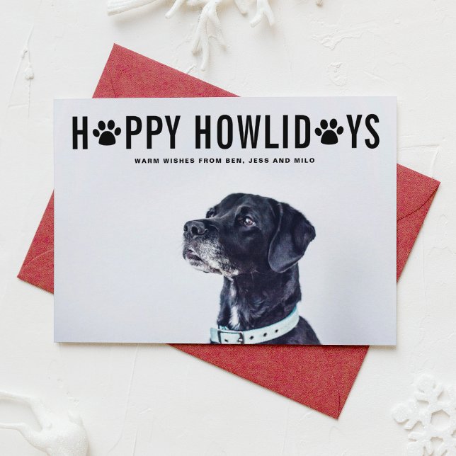 Black Happy Howlidays Bold Typography Pet Holiday Card (Creator Uploaded)