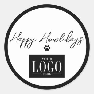 Black Happy Howlidays Paw Print Business Logo Classic Round Sticker