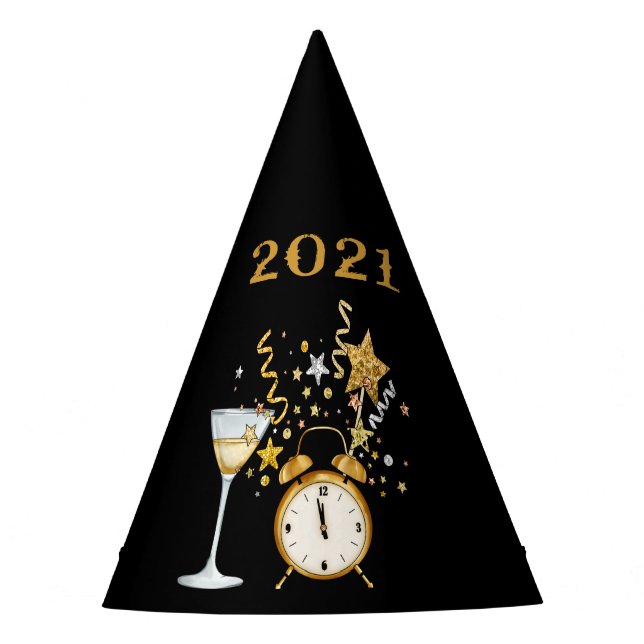 Black Happy New Year 2021 Party Hat (Front)