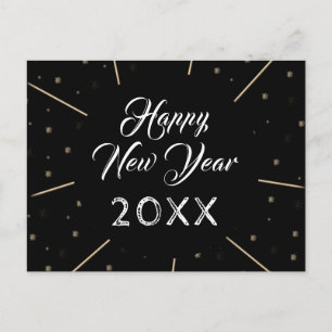 Black Happy New Year 2023 Script Star pattern Holiday Postcard