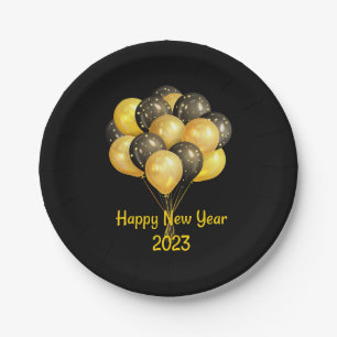 Black Happy New Years 2023 Paper Plates
