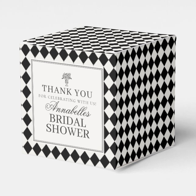 Black Harlequin Checkered Bridal Shower Favor Box (Front Side)