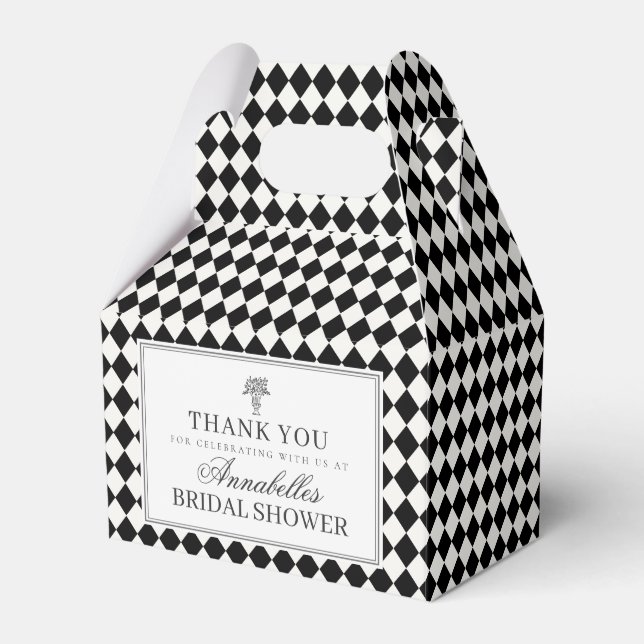 Black Harlequin Checkered Bridal Shower Favor Box (Front Side)