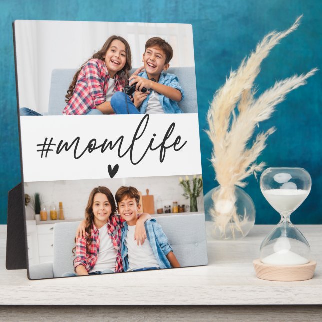 Black Hashtag Momlife 2 Photos Custom Plaque (Side)