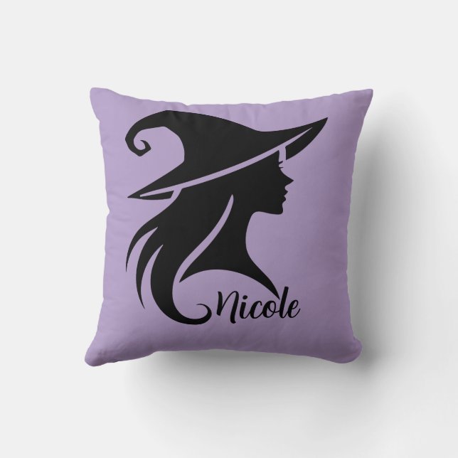 Black Hat Witch Wiccan Witches Halloween Throw Pillow (Back)