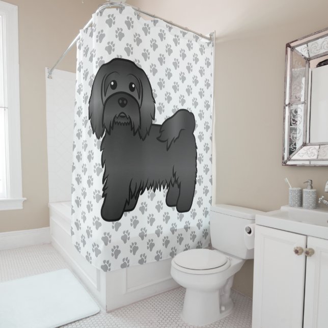 Black Havanese Cute Cartoon Dog Illustration (In Situ)