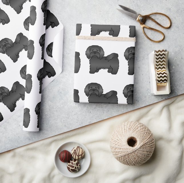 Black Havanese Cute Cartoon Dog Pattern Wrapping Paper (Crafts)