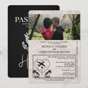 Black Hawaii Passport Wedding Invitation