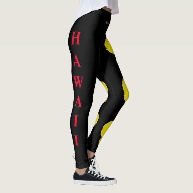 Black Hawaii State Flower Jaune Hibiscus Leggings (Droite)