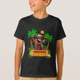 Black Hawaiian Santa Sungles Christmas In July Sum T-Shirt