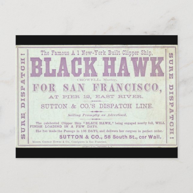 Black Hawk clipper sailing 1900 Postcard (Front)