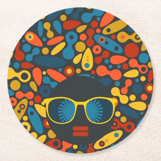 Black Head Woman #1 Round Paper Coaster (Front)