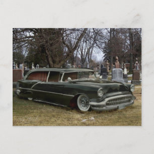 black hearse postcard