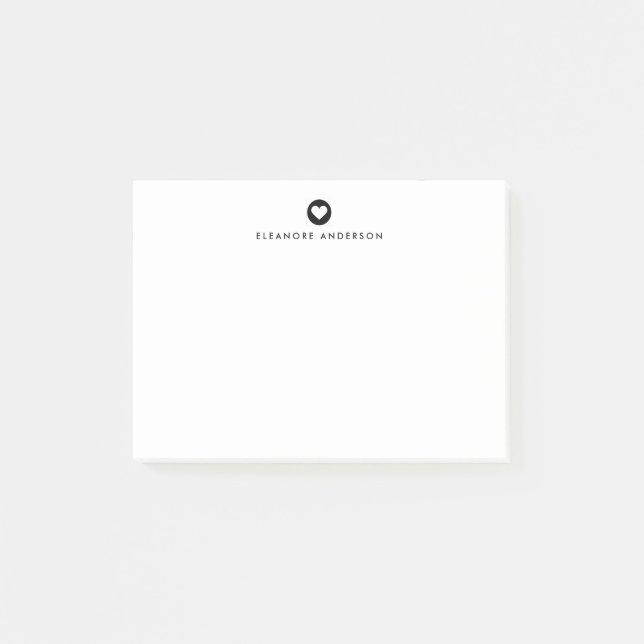 Black | Heart Accent Personalized Post-it Notes (Front)