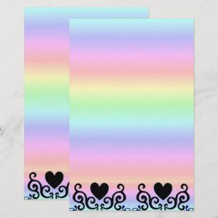 Black Heart and Lily on Rainbow Stationery