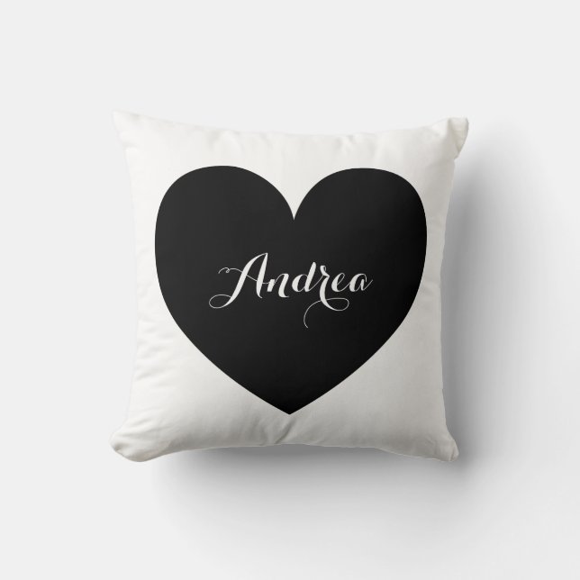 Black Heart and Polka Dots Pattern Personalized Throw Pillow (Front)
