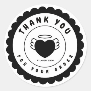 Black Heart Angel Wings Circle Customize Classic Round Sticker