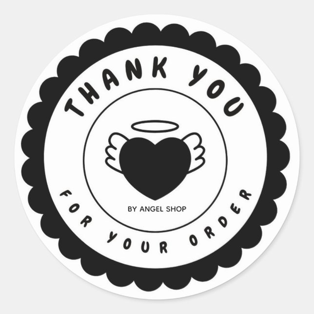 Black Heart Angel Wings Circle Customize Classic Round Sticker (Front)