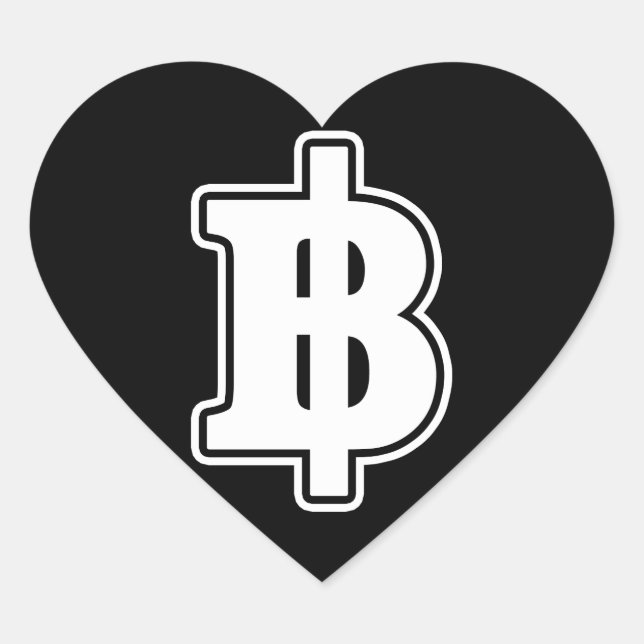 Black Heart BAHT SIGN ฿ Thai Money Currency ฿ Heart Sticker (Front)
