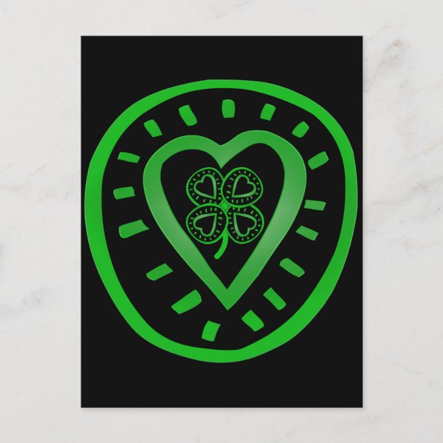 Black Heart Clover St Patrick's Day Carte postale (Devant)