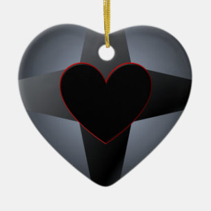 Black Heart Cross Ceramic Ornament