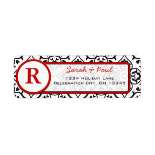 Black Heart Damask Red Font Return Adresse Label