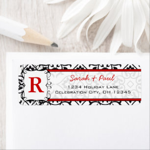 Black Heart Damask Red Font Return Adresse Label