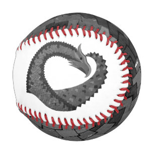Black heart dragon on white baseball