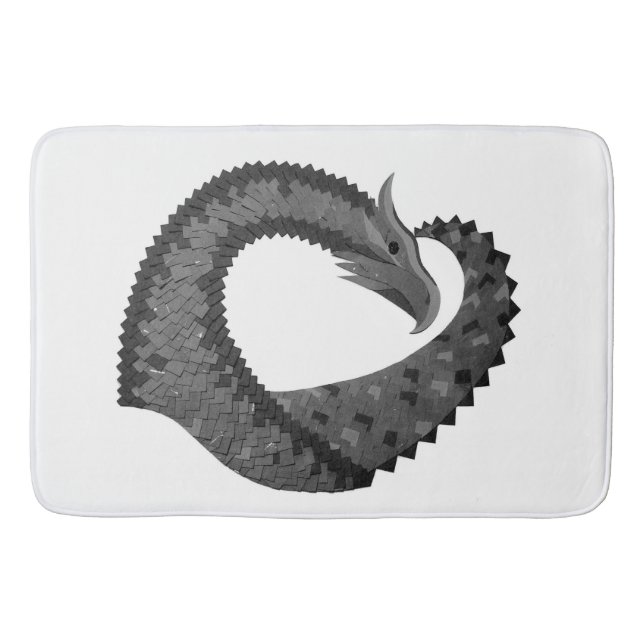 Black heart dragon on white bath mat (Front)