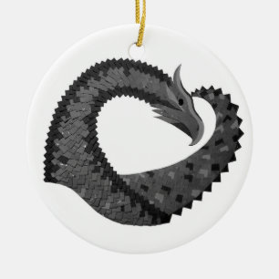 Black heart dragon on white ceramic ornament