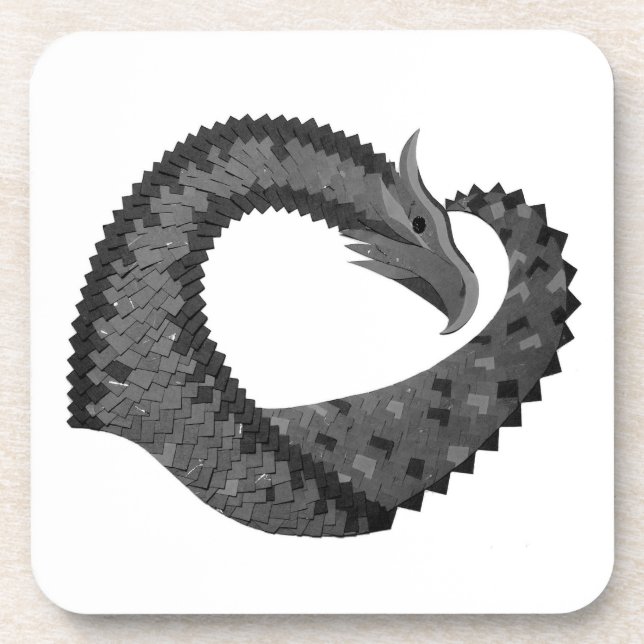 Black heart dragon on white coaster (Front)