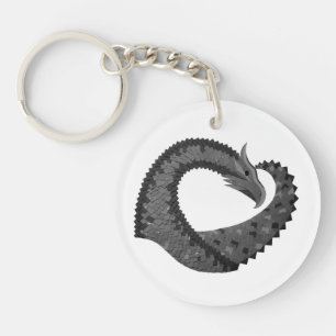 Black heart dragon on white keychain