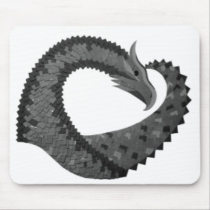 Black heart dragon on white mouse pad
