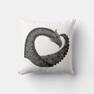 Black heart dragon on white throw pillow