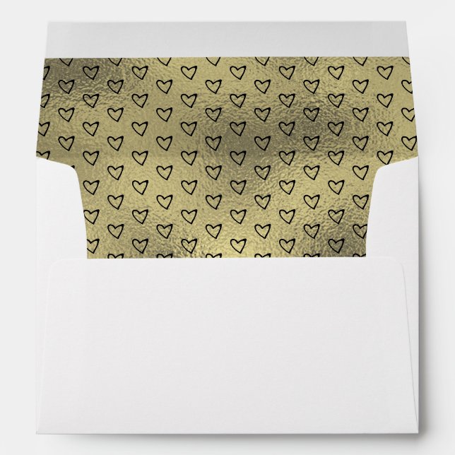 Black Heart Faux Foil Initials Wedding Envelope (Back (Bottom))