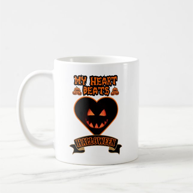 Black Heart Halloween Evil Pumpkin Face Spooky Vib Coffee Mug (Left)
