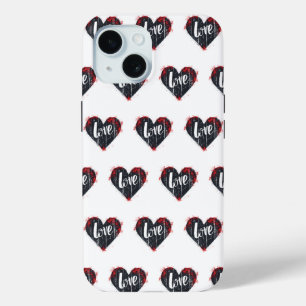 Black Heart Love Slogan iPhone 15 Case