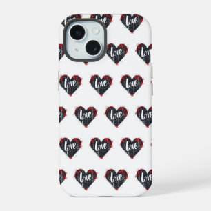 Black Heart Love Slogan iPhone 15 Case