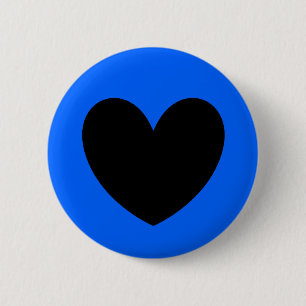 Black heart on blue 2 inch round button