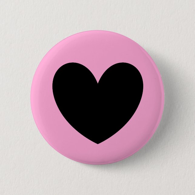 Black heart on cotton candy pink 2 inch round button (Front)