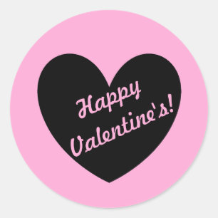 Black heart on cotton candy pink classic round sticker