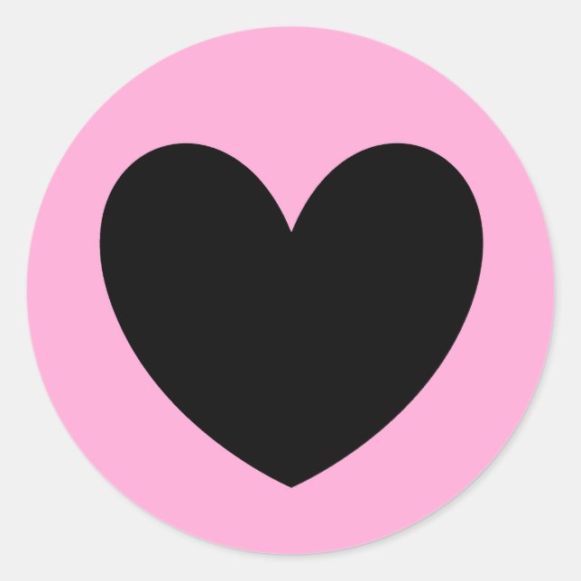 Black heart on cotton candy pink classic round sticker (Front)