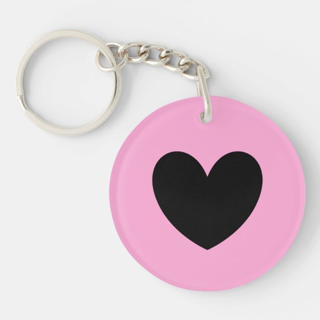 Black heart on cotton candy pink keychain (Front)