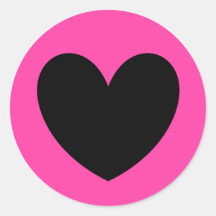 Black heart on fuchsia pink classic round sticker