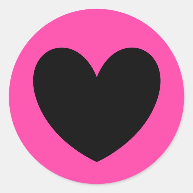 Black heart on fuchsia pink classic round sticker (Front)