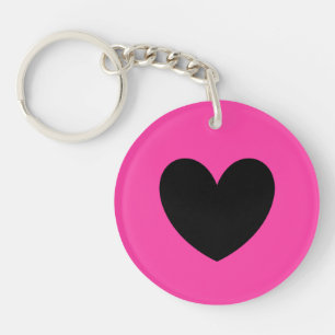 Black heart on fuchsia pink keychain