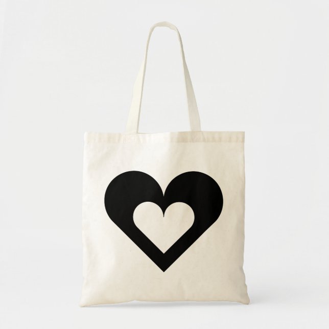 Black Heart on Heart Tote Bag (Front)