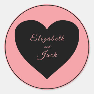 Black Heart On Pink Background Classic Round Sticker