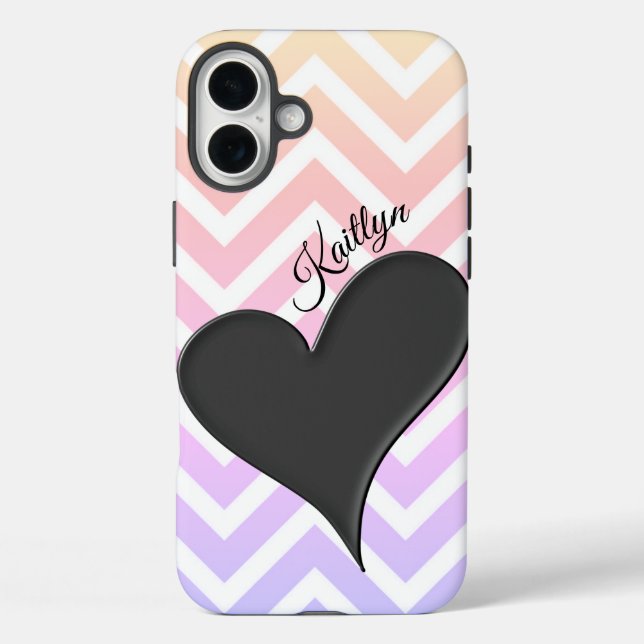 Black Heart on Rainbow Chevron Stripe Phone Case (Back)