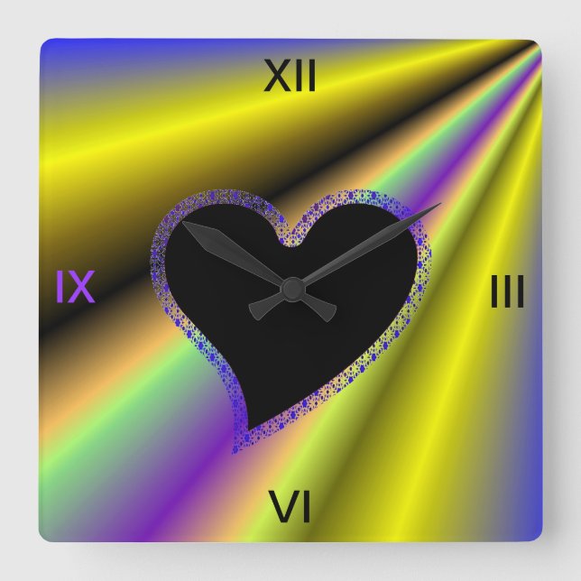 Black Heart on Rainbow Square Wall Clock (Front)